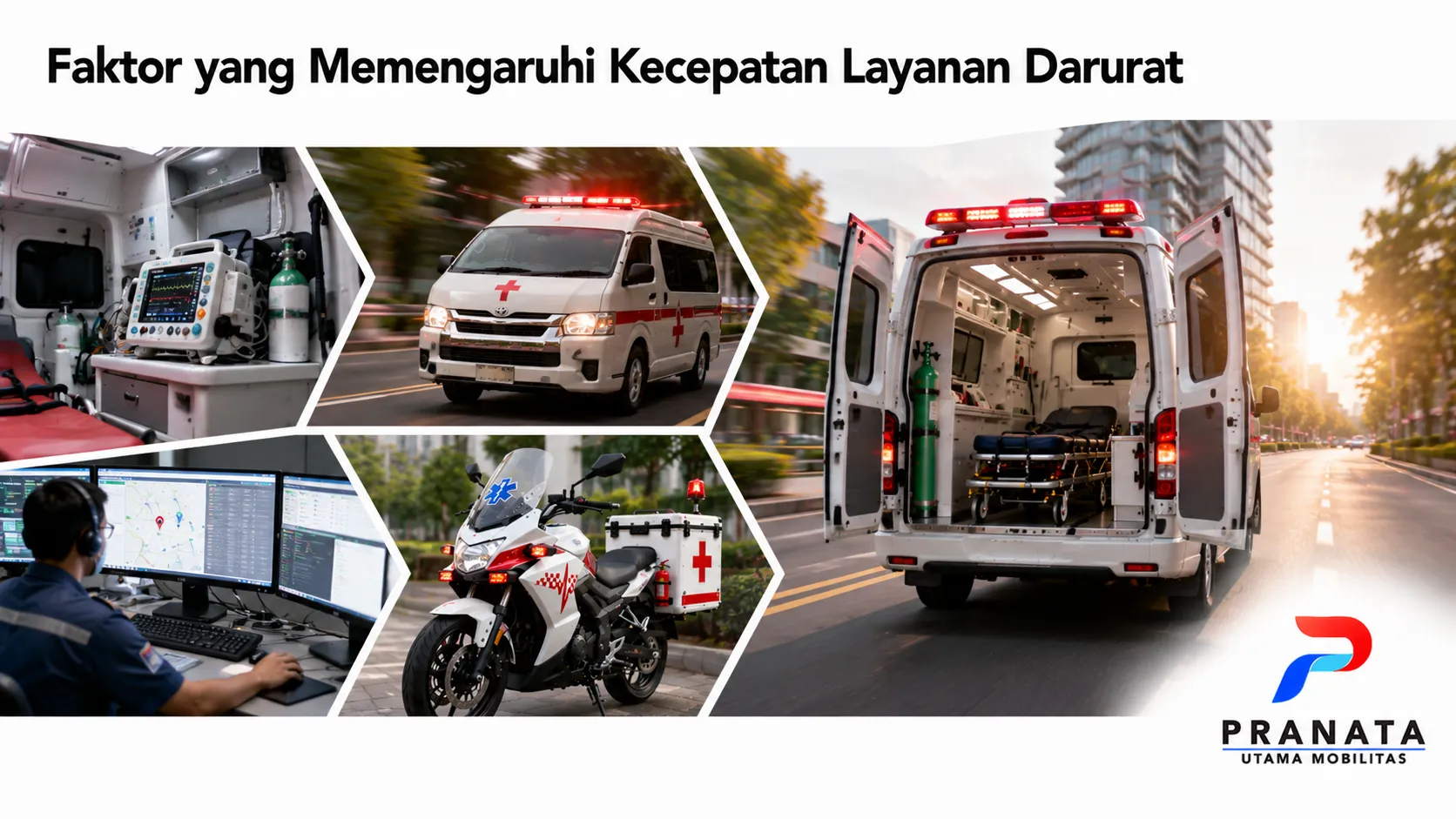 Ambulans dan motor ambulance sebagai armada layanan darurat yang mendukung respons medis cepat melalui kesiapan sistem dan peralatan.