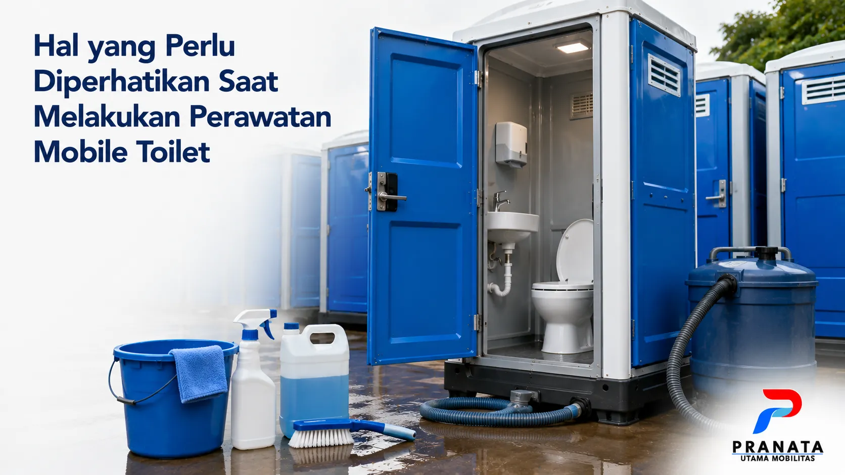 Mobile toilet dengan komponen sanitasi yang bersih dan terawat untuk mendukung kebersihan serta kelancaran operasional.