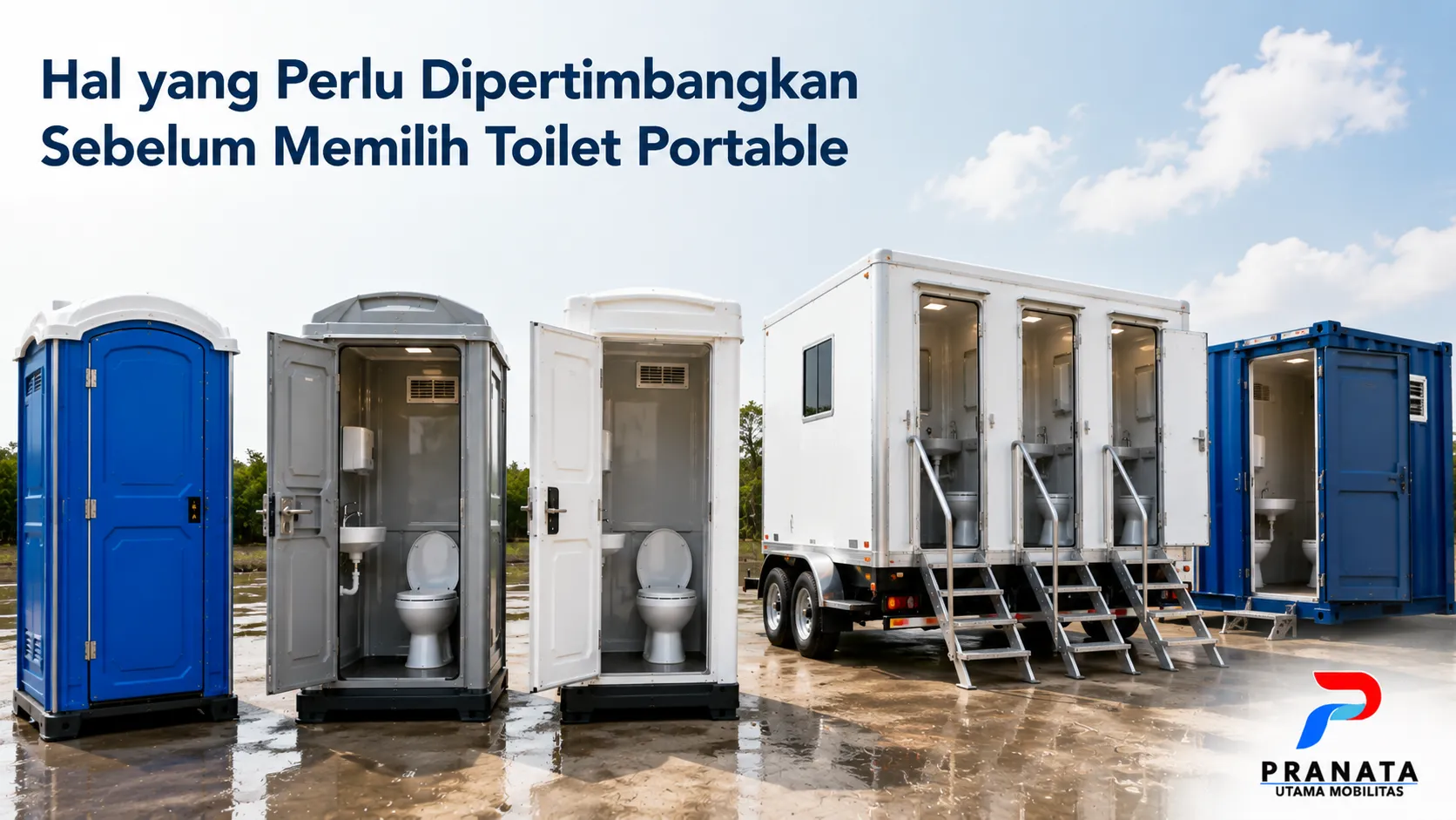 Berbagai jenis toilet portable dengan desain dan kapasitas berbeda untuk memenuhi kebutuhan sanitasi di berbagai lokasi.