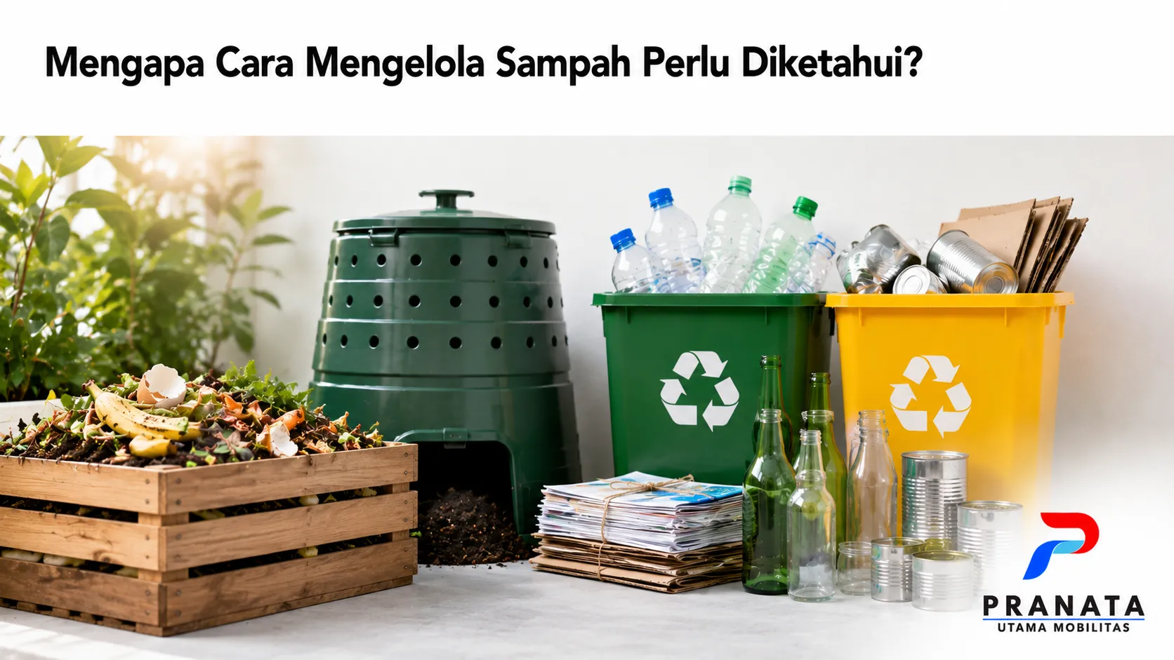 Ilustrasi pengelolaan sampah melalui pemilahan material organik dan anorganik untuk mendukung proses daur ulang yang lebih efektif.