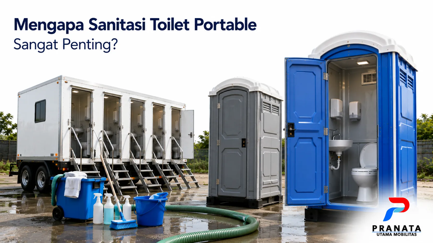 Toilet portable yang bersih dan terawat dengan fasilitas sanitasi untuk menjaga kebersihan serta kenyamanan pengguna.