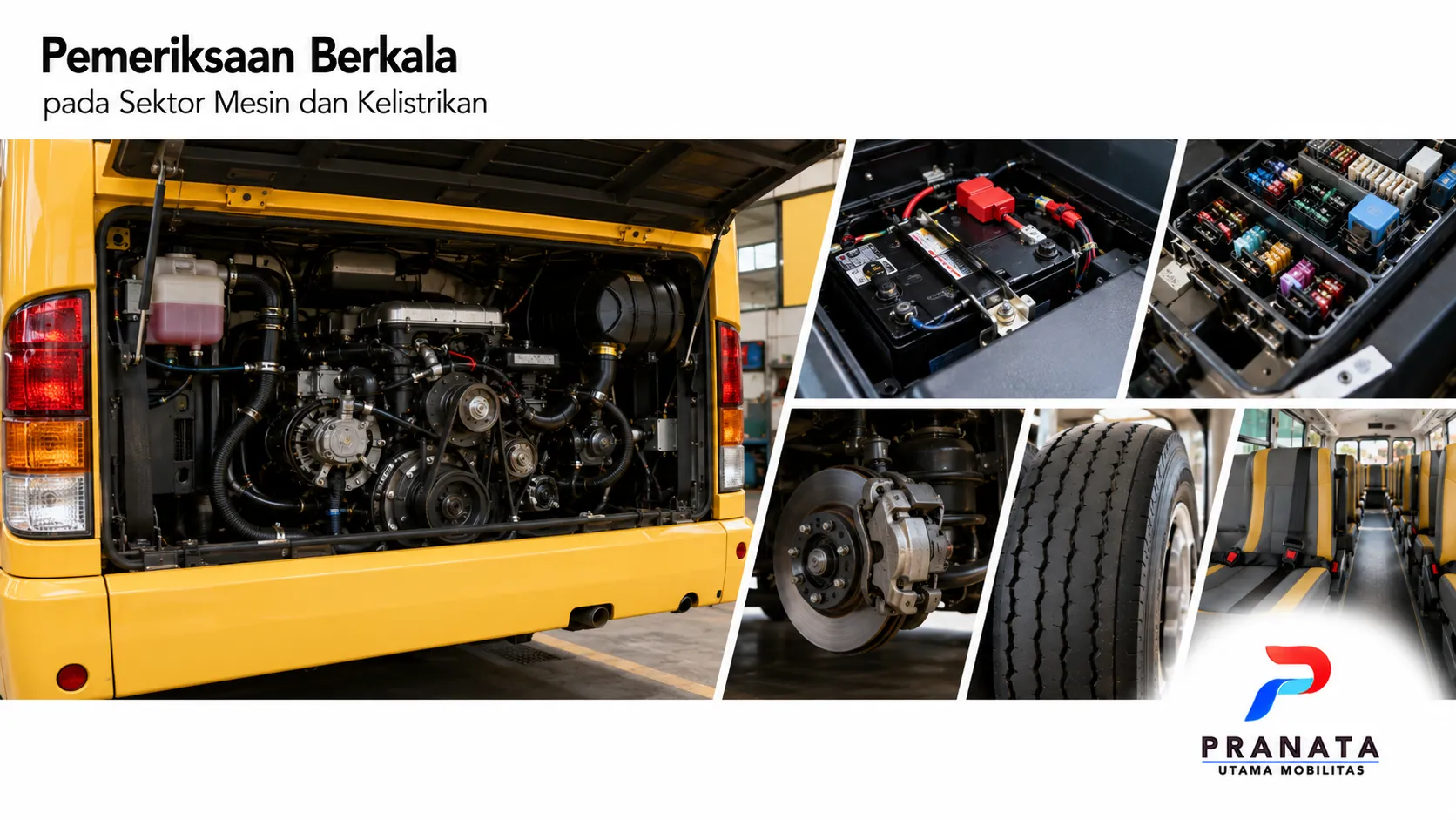 Ruang mesin dan sistem kelistrikan bus sekolah yang diperiksa secara berkala untuk menjaga performa dan keselamatan operasional kendaraan.