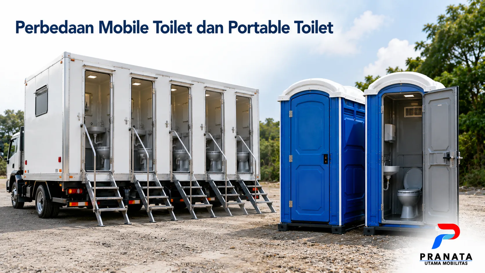 Perbandingan mobile toilet dan portable toilet berdasarkan desain, kapasitas, serta penggunaan untuk berbagai kebutuhan operasional.