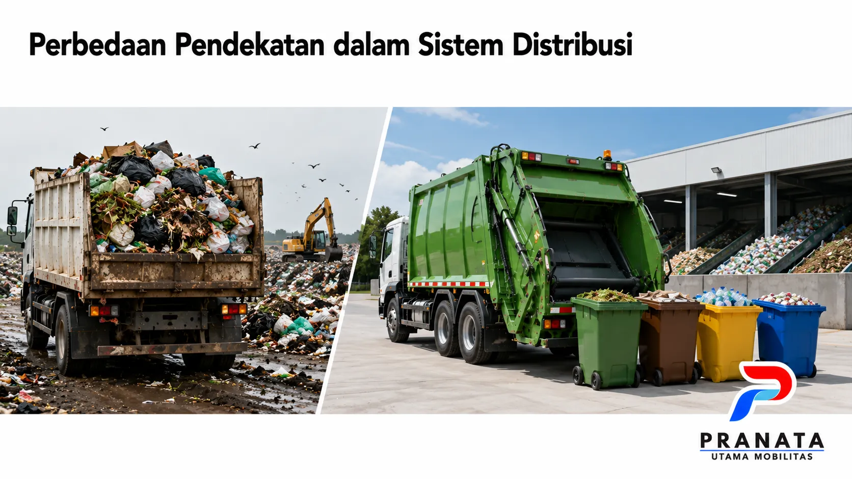 Perbandingan sistem distribusi pengangkutan sampah menggunakan truck compactor modern untuk mendukung pengelolaan limbah yang lebih efisien.