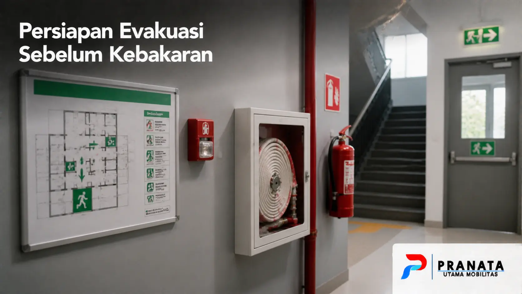 Persiapan Evakuasi Sebelum Kebakaran dengan Jalur Keluar Darurat dan Peralatan Keselamatan Gedung