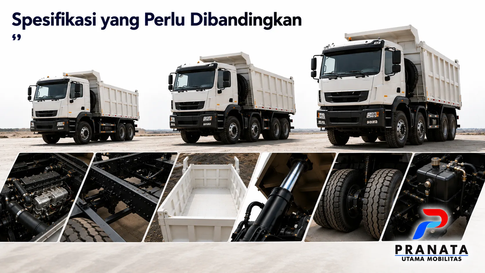 Perbandingan spesifikasi dump truck berdasarkan engine, sasis, bak, dan hidrolik.