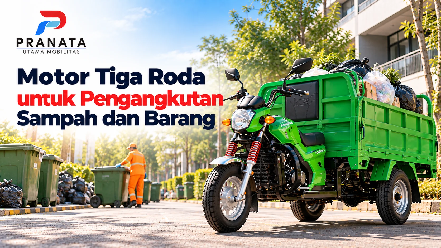 Motor Sampah Power Ace Inaproc untuk pengangkutan sampah dan barang operasional di area permukiman dan lingkungan instansi.