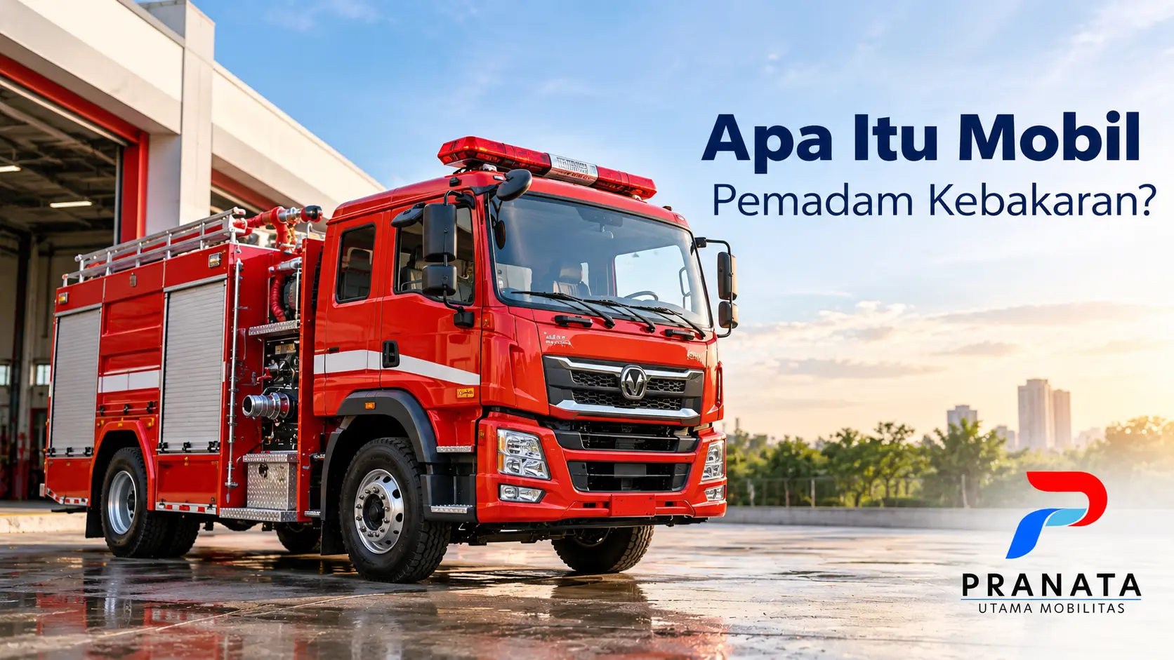 Mobil pemadam kebakaran merah sebagai kendaraan khusus untuk menangani dan memadamkan kebakaran.